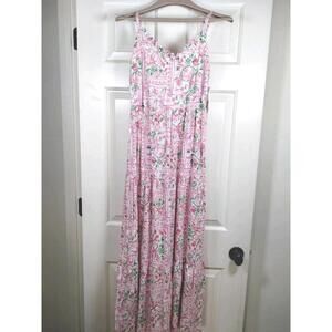NWT CeCe Boho Romantic Tiered Floral Maxi Dress New Ivory Pink Linen Blend Sz 0